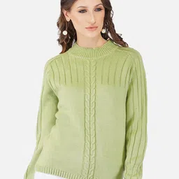 JoE Hazel Women Sea Green Cable Knit Pullover-74