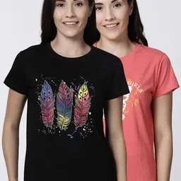 Kryptic Women Pack Of 2 Printed Pure Cotton Lounge  T-Shirts-image-50