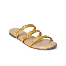 AURELIA Women Woven Design Embellished Open Toe Flats-7