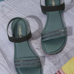 FORVELA Women Green Open Toe Flats-39
