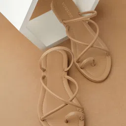 Vishudh Women Peach Open Toe Flats-image-5