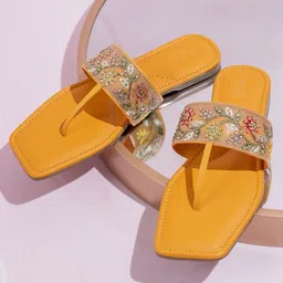 Inc 5 Embroidered Open Toe T-Straps Flats-picture-3