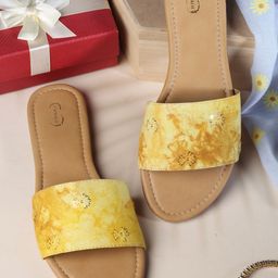 PANAHI Women Yellow Printed Open Toe Flats-30
