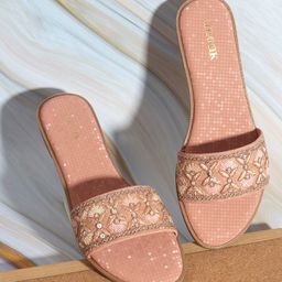 Anouk Peach-Coloured Embellished Open Toe Flats-33