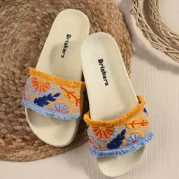 BRISKERS Embroidered Open Toe Flats-3