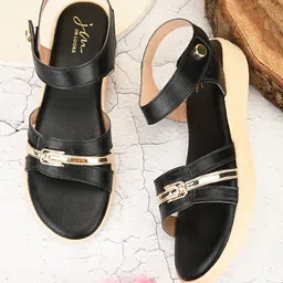 JM Looks Buckle Embellished Open Toe Flats-18