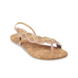 WALKWAY by Metro Women Gold-Toned Embellished Open Toe Flats-13