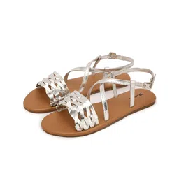 WZAYA Braided Open Toe Flats With Buckle Closure-image-80