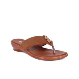 Bata Women Brown Embellished Open Toe Flats-40