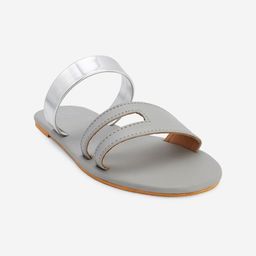 POSTCARD Women Grey Leather Open Toe Flats-71