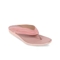 WALKWAY by Metro Women Peach-Coloured Striped T-Strap Flats-image-19