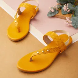 Tokyo Talkies Women Mustard T-Strap Flats-image-56
