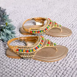LIL PITAARA Girls Ethnic Embellished Open Toe Flats With Backstrap-10