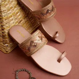 Anouk Rose Gold-Toned Embellished One Toe Flats-17