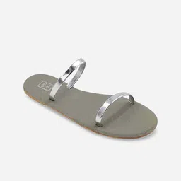 POSTCARD Women Grey Textured Open Toe Flats-5