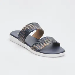 Tokyo Talkies Women Navy Blue Textured Open Toe Flats-image-66