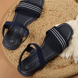 Tokyo Talkies Women Navy Blue Textured Open Toe Flats-57