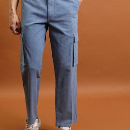 HIGHLANDER Men Blue Mid-Rise Cotton Cargos Trouser-image-51