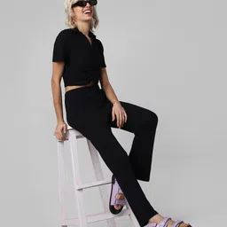 ONLY Women High-Rise Flared Plain Trousers-image-22