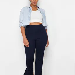 Trendyol Plus Size Women Mid-Rise Pure Cotton Bootcut Trousers-image-59