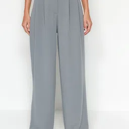 Trendyol Women Mid-Rise Pleated Parallel Trousers-image-78