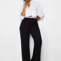 Trendyol Women Mid-Rise Pleated Parallel Trousers-image-62