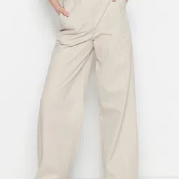 Trendyol Women Mid-Rise Pure Cotton Parallel Trousers-image-89