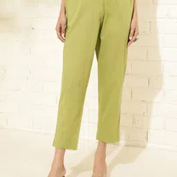 Fabindia Women Mid-Rise Cotton Plain Regular Trousers Trousers-image-4