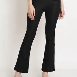 Popwings Women Black Smart Non Iron Bootcut Trousers-image-57