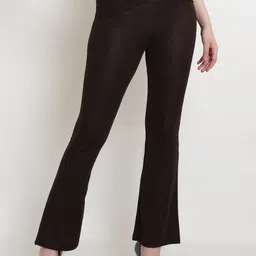 Popwings Women Brown Smart Non Iron Bootcut Trousers-image-55