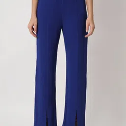 Orchid Blues Women Blue Solid High-Rise Pure Cotton Trousers-picture-31