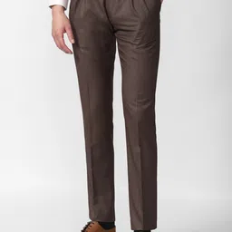 Van Heusen Men Brown Slim Fit Pleated Formal Trousers-image-69