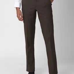 Van Heusen Men Brown Checked Slim Fit Trousers-picture-2