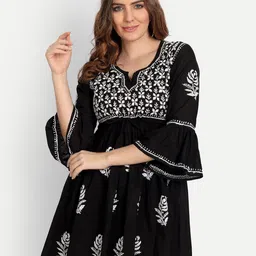 Indiankala4u Black Hand Embroidered Chikankari Empire Kurti-picture-46