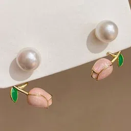 FIMBUL Gold Plated Flower Pearls Stud Earrings-image-93