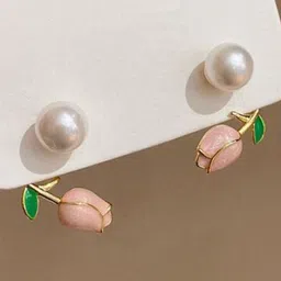 VAGHBHATT Gold-Plated Floral Pearls Stud Earrings-95