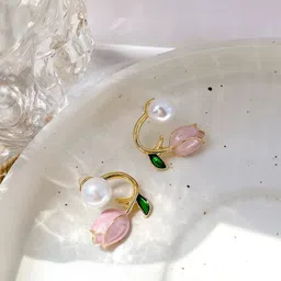 VAGHBHATT Pearl Beaded Floral Studs Earrings-picture-47