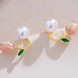 FIMBUL Pearl Studded Floral Gold-Plated Studs Earrings-image-26