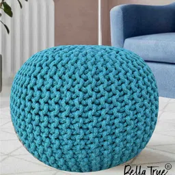 BELLA TRUE Teal Blue Textured Round Pouffes-picture-24