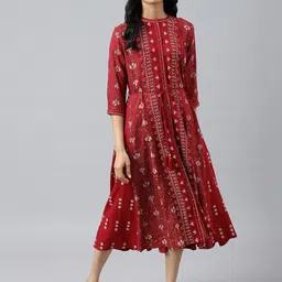 W Women Red Floral Printed A-Line Midi Dress-picture-8