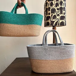 JASMEY HOMES Green & Grey 2 Pieces Colourblocked Duotone Baskets-12
