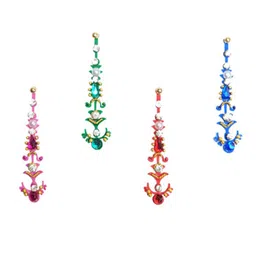 Comet Busters 4 Pcs Long Stone Studded Reusable Bindi - Multicolor-14