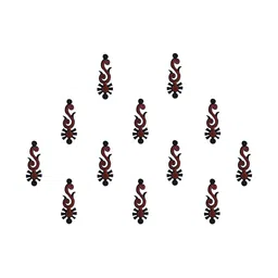 Comet Busters 12-Pcs Handmade Traditional Designer Bindi - Black & Maroon-5