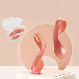 Babymoon Infants Pink Silicone Spoon & Fork with Storage Box-66