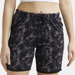 Jockey Relaxed Fit Printed Shorts with Lace Trim Styled Side Pockets-image-65