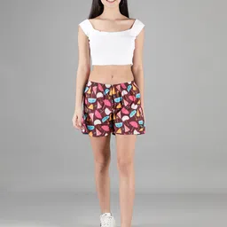 wHAT'S DOwn Women Maroon & Orange Printed Lounge Shorts-image-45