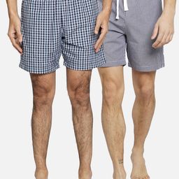 BStories Men Pack of 2 Blue & White Checked Cotton Lounge Shorts-image-93