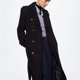 MANGO Women Black Oversized Virgin Wool Sustainable Trench Coat-picture-25