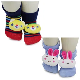 BAESD Infants Pack Of 2 Patterned Anti-Skid Ankle Length Socks-47