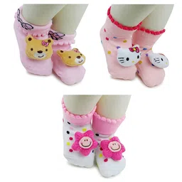 BAESD Infants Pack Of 3 Patterned Anti-Skid Ankle Length Socks-16